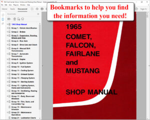 Screenshot of 1965 Comet Falcon Fairlane and Mustang Shop Manual (USB) on PDF