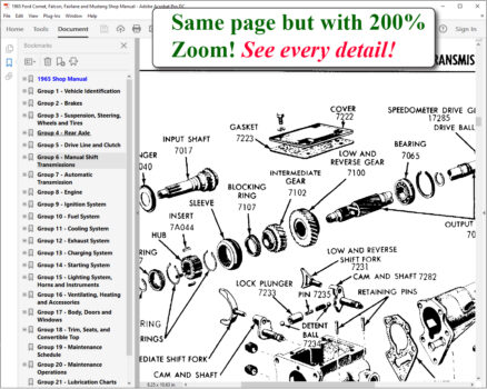Screenshot of 1965 Comet Falcon Fairlane and Mustang Shop Manual (USB) on PDF