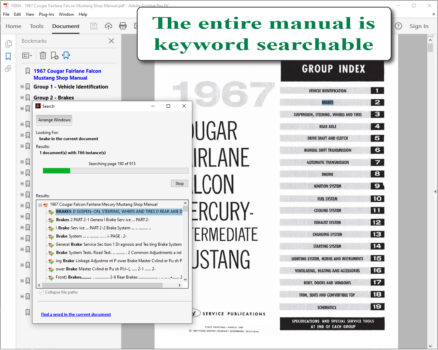 Screenshot of USB clamshell of 1967 Cougar Falcon Fairlane Mercury and Mustang Intermediate Shop Manual on PDF