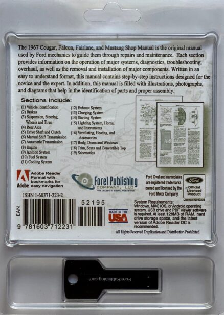 USB clamshell of 1967 Cougar Falcon Fairlane Mercury and Mustang Intermediate Shop Manual