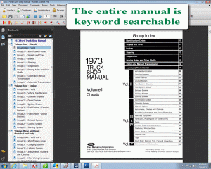 screenshot of the 1973 Ford Truck Shop Manual