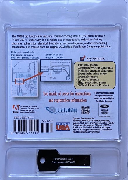 USB back cover for the 1988 Ford Electrical & Vacuum Trouble-Shooting Manual (EVTM) for Bronco / F150-F350 / F-Super Duty